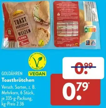 Aldi Süd GOLDÄHREN Toastbrötchen 335-g-Packung Angebot