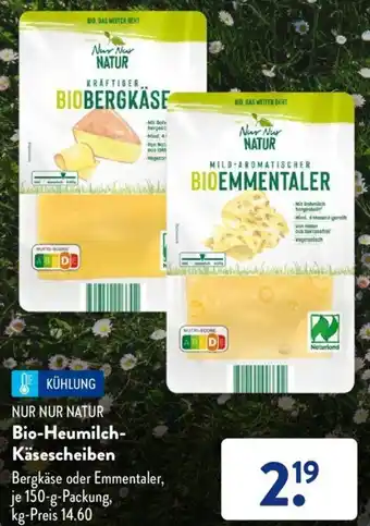 Aldi Süd NUR NUR NATUR Bio-Heumilch Käsescheiben 150 g Packung Angebot