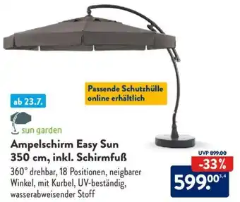 Aldi Süd sun garden Ampelschirm Easy Sun 350 cm, inkl. Schirmfuß Angebot