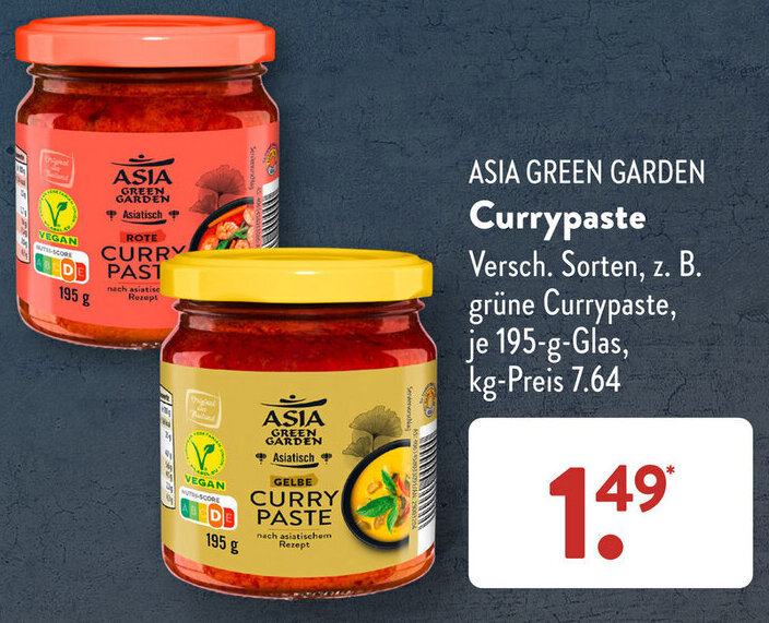 ASIA GREEN GARDEN Currypaste 195 g Glas Angebot bei Aldi Süd