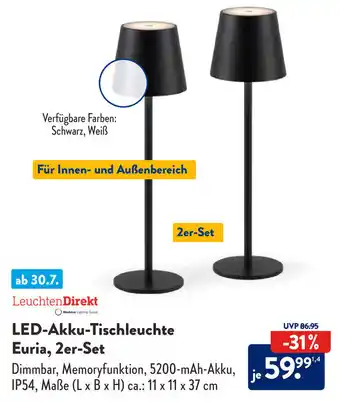 Aldi Süd LeuchtenDirekt LED-Akku-Tischleuchte Euria, 2er-Set Angebot