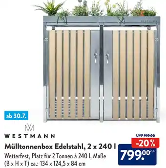 Aldi Süd WESTMANN Mülltonnenbox Edelstahl, 2 x 240 L Angebot