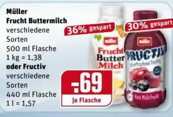 REWE Kaufpark Müller Frucht Buttermilch 500ml oder Fructiv 440ml Angebot