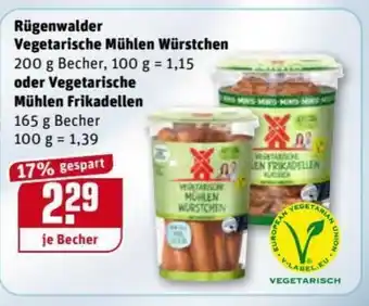 REWE Kaufpark Rügenwalder Vegetarische Mühlen Würstchen 200g oder Vegetarische Mühlen Frikadellen 165g Becher Angebot