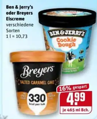 REWE Kaufpark Ben & Jerry's oder Breyers Eiscreme  465ml Becher Angebot