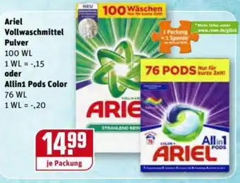 REWE Kaufpark Ariel Vollwaschmittel Pulver oder Allin1 Pods Color Angebot