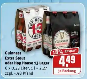 REWE Kaufpark Guinness Extra Stout oder Hop House 13 Lager 6x0,33L Angebot