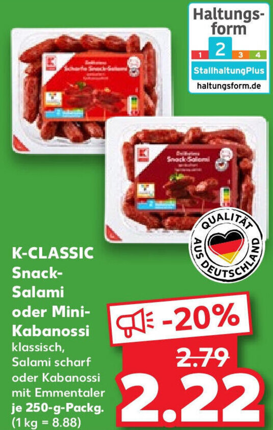 KCLASSIC SnackSalami oder MiniKabanossi 250gPackg. Angebot bei