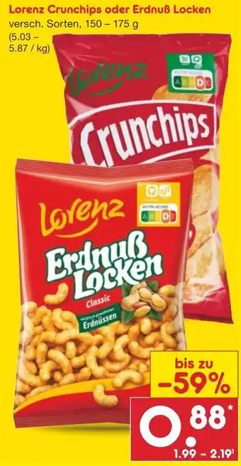 Netto Marken-Discount Lorenz Crunchips oder Erdnuß Locken 150 - 175 g Angebot