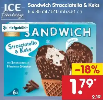 Netto Marken-Discount Ice Fantasy Sandwich Stracciatella & Keks 6x85 ml/510 ml Angebot