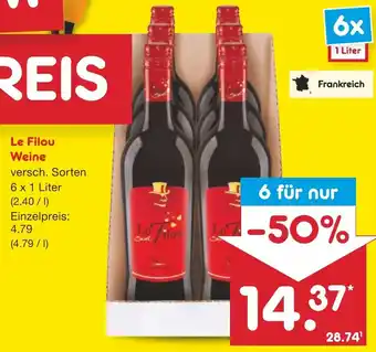 Netto Marken-Discount Le Filou Weine 6 x 1 Liter Angebot