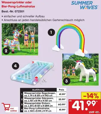 Netto Marken-Discount SUMMER WAVES Wassersprinkler oder Bier-Pong-Luftmatratze Angebot