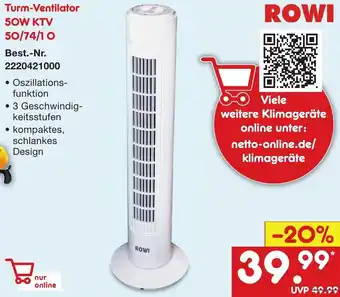 Netto Marken-Discount ROWI Turm-Ventilator 50W KTV 50/74/1 0 Angebot