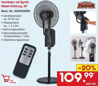 Netto Marken-Discount Mauk Ventilator mit Sprüh-Nebel-Kühlung, 16" Angebot