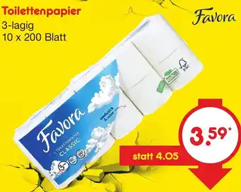 Netto Marken-Discount Favora Toilettenpapier 3-lagig 10 x 200 Blatt Angebot