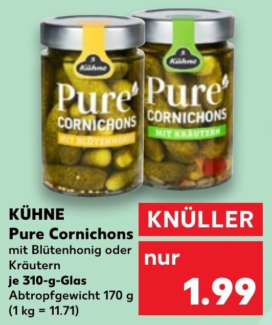 KÜHNE Pure Cornichons 310 g Glas Angebot bei Kaufland