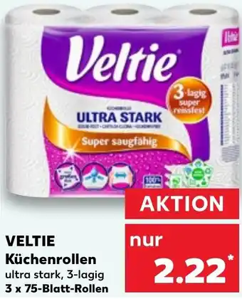 Kaufland VELTIE Küchenrollen 3 x 75-Blatt-Rollen Angebot