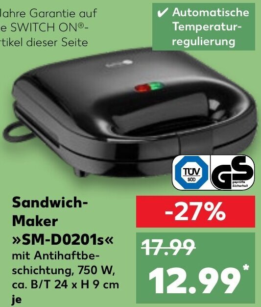 Switch On SandwichMaker ,,SMD0201s" Angebot bei Kaufland