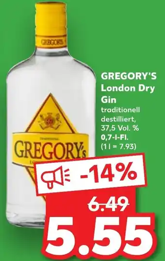 Kaufland GREGORY'S London Dry Gin 0,7 L-Fl. Angebot