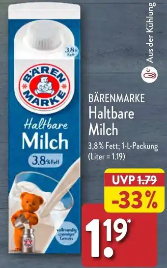 Aldi Nord BÄRENMARKE Haltbare Milch 1 L Packung Angebot