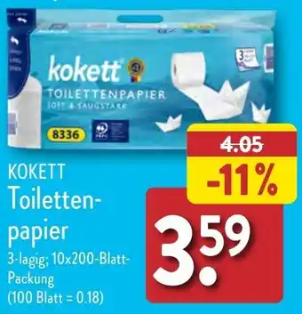 Aldi Nord KOKETT Toilettenpapier 3-lagig; 10x200-Blatt-Packung Angebot