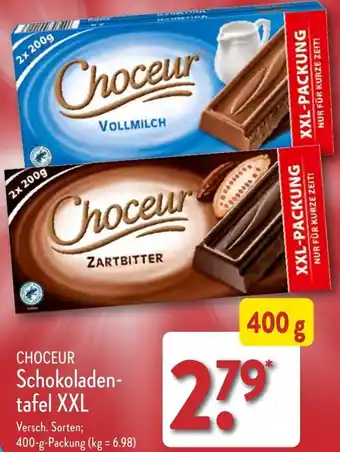 Aldi Nord CHOCEUR Schokoladentafel XXL 400 g Packung Angebot