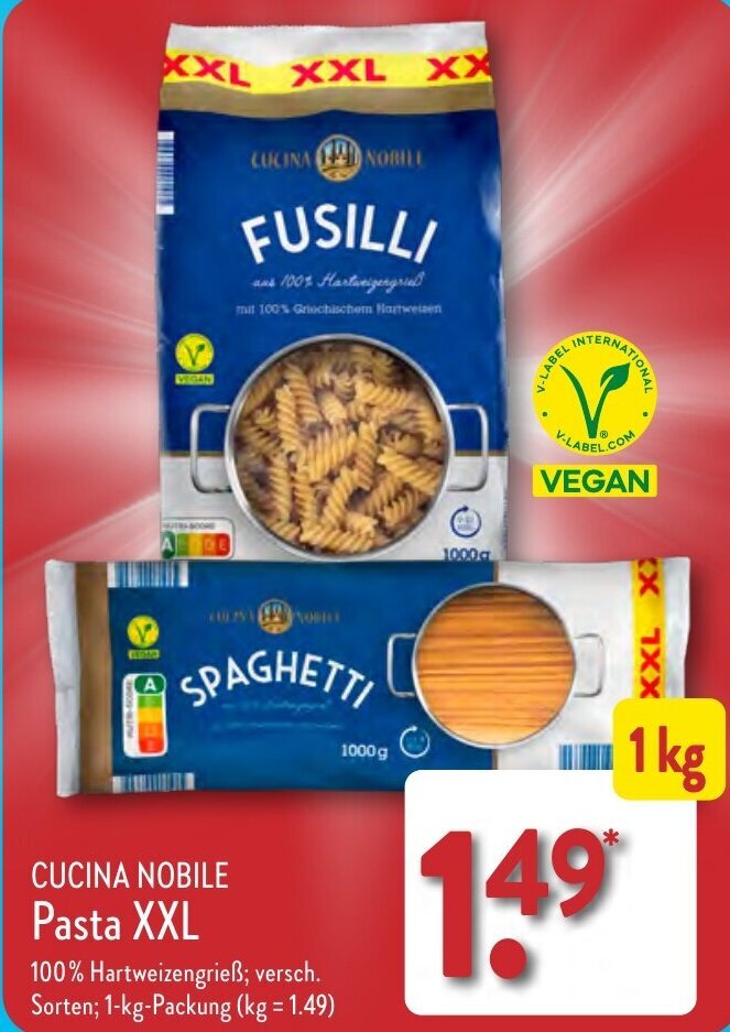 CUCINA NOBILE Pasta XXL 1 kg Packung Angebot bei Aldi Nord