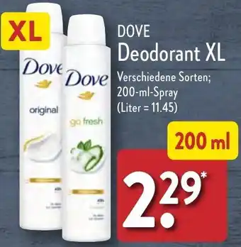 Aldi Nord DOVE Deodorant XL 200 ml Spray Angebot