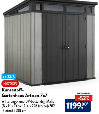 Aldi Nord Keter Kunststoff Gartenhaus Artisan 7x7 Angebot