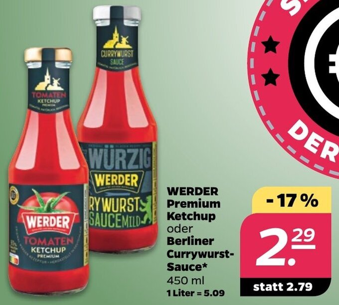 WERDER Premium Ketchup oder Berliner CurrywurstSauce 450 ml Angebot