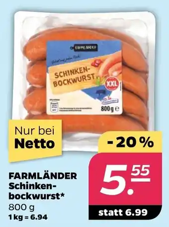 NETTO FARMLÄNDER Schinkenbockwurst 800 g Angebot