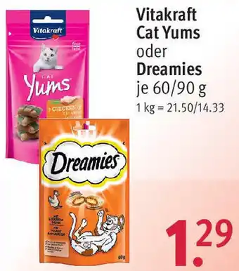 Rossmann Vitakraft Cat Yums oder Dreamies 60/90 g Angebot