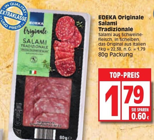 EDEKA Originale Salami Tradizionale 80 g Packung Angebot bei Edeka