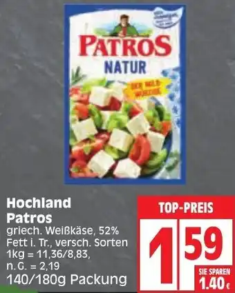 Edeka Hochland Patros 140/180 g Packung Angebot