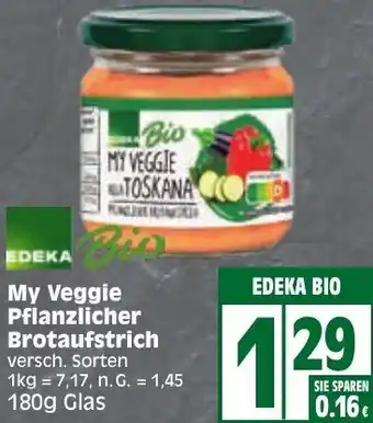 Edeka EDEKA BIO My Veggie Pflanzlicher Brotaufstrich 180 g Glas Angebot