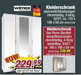 Poco wimex Kleiderschrank ca. 135 x 198 x 58 cm Angebot