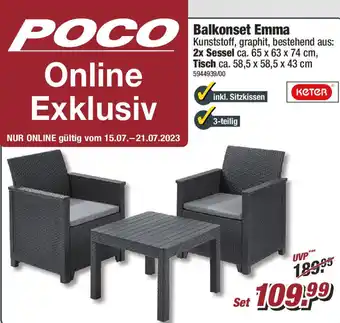 Poco Balkonset Emma 2x Sessel ca. 65 x 63 x 74 cm, Tisch ca. 58,5 x 58,5 x 43 cm Angebot