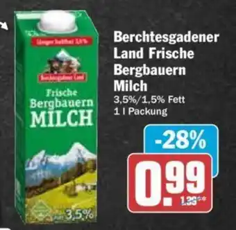 Hit Berchtesgadener Land Frische Bergbauern Milch 3,5%/1,5% Fett 1 l Packung Angebot