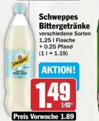 Hit Schweppes Bittergetränke 1,25 l Flasche Angebot