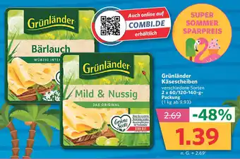 Combi Grünländer Käsescheiben 2 x 60/120-140-g-Packung Angebot