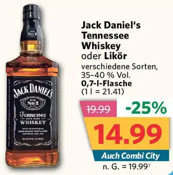 Combi Jack Daniel's Tennessee Whiskey oder Likör 0,7 L Flasche Angebot