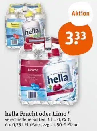 tegut hella Frucht oder Limo 6x0,75 L Angebot