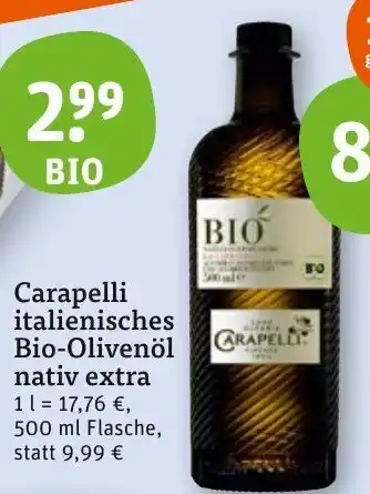 tegut Carapelli italienisches Bio-Olivenöl nativ extra 500 ml Flasche Angebot