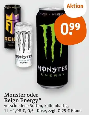 tegut Monster oder Reign Energy 0,5 L Dose Angebot