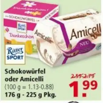 Multi Markt Ritter sport Schokowürfel oder Amicelli 176-225g Angebot