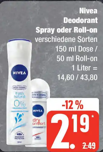 Edeka Nivea Deodorant Spray oder Roll-on 150 ml Dose / 50 ml Roll-on Angebot