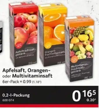 Selgros Apfelsaft, Orangen-oder Multivitaminsaft 0,2-L-Packung Angebot