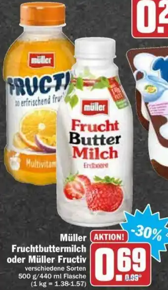 Hit Muller fruchtbuttermilch oder muller fructiv Angebot