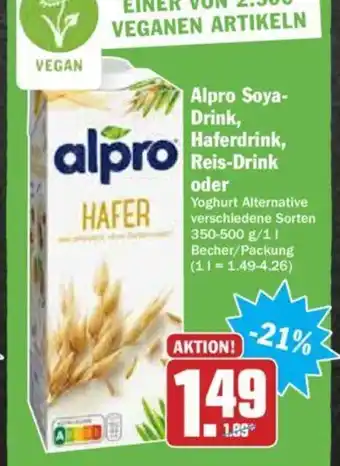 Hit Alpro soya-drink, Haferdrink, reis-drink oder Angebot