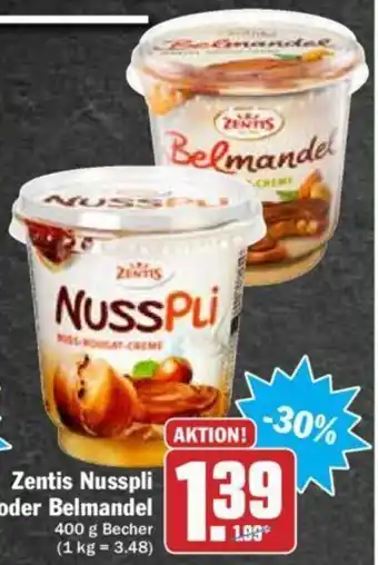 Hit Zentis nusspli oder Belmandel 400g Angebot